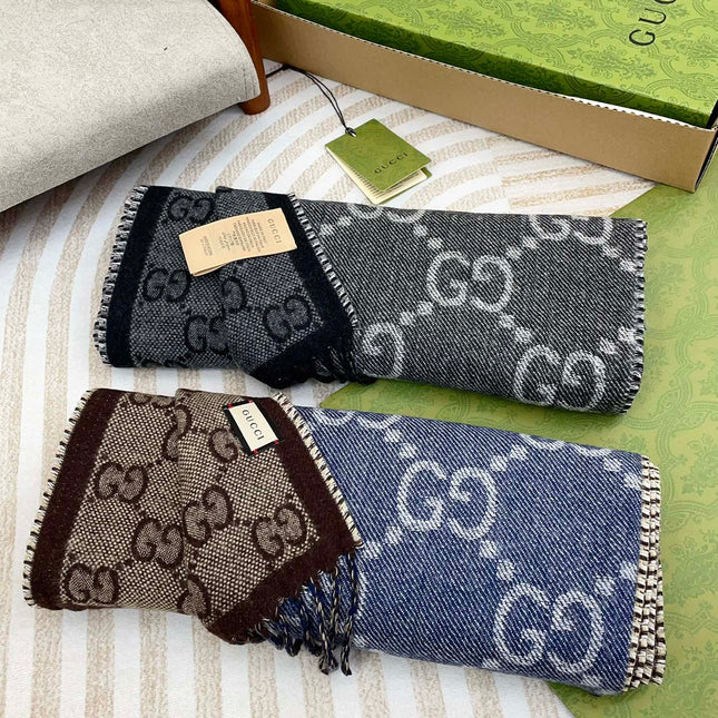 GG JACQUARD WOOL SCARF BLACK 398285