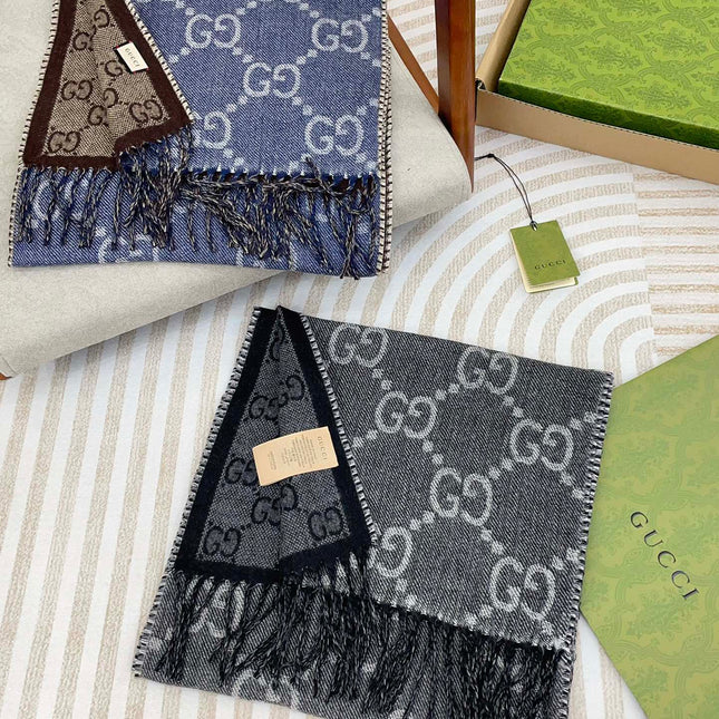 GG JACQUARD WOOL SCARF BLACK 398285