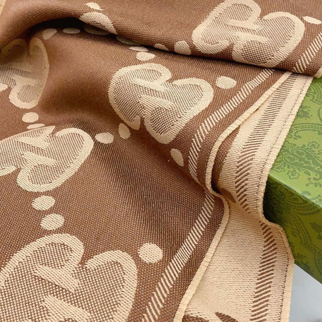 DOUBLE-SIDED SCARF 200 CM IN COFFEE AND TAN BROWN WOOL AND SILK  398287