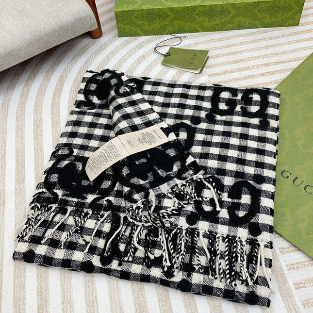 SCARF 220 CM IN BLACK MIX WHITE WOOL 401165