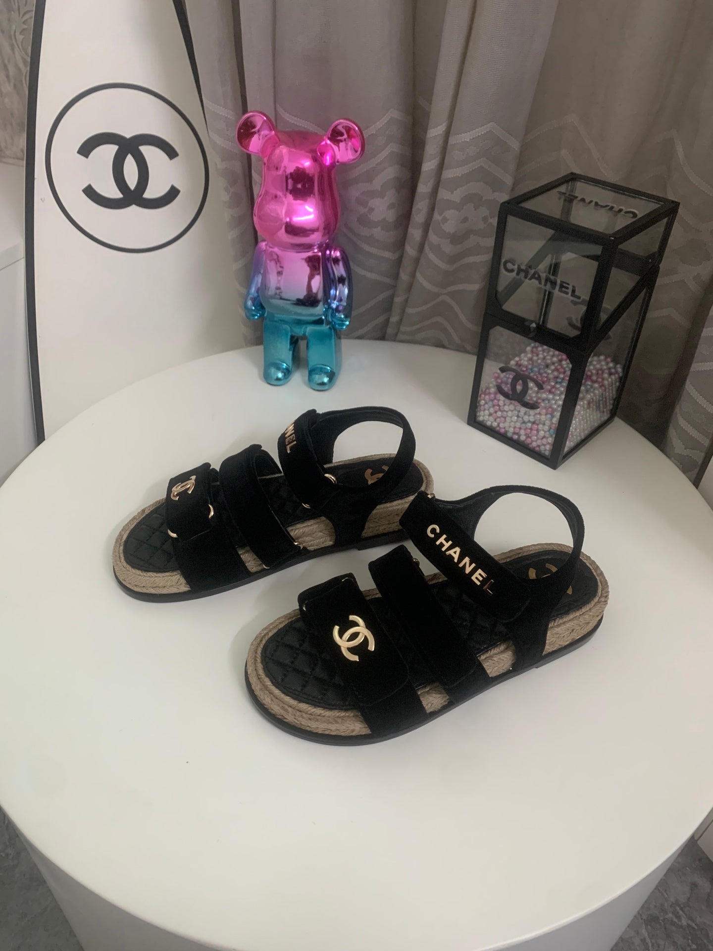 26S STRAPPY SANDALS IN BLACK VELVET WITH ROPE SOLE GOLD HARDWARE