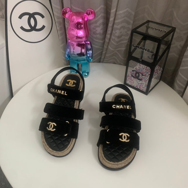 26S STRAPPY SANDALS IN BLACK VELVET WITH ROPE SOLE GOLD HARDWARE