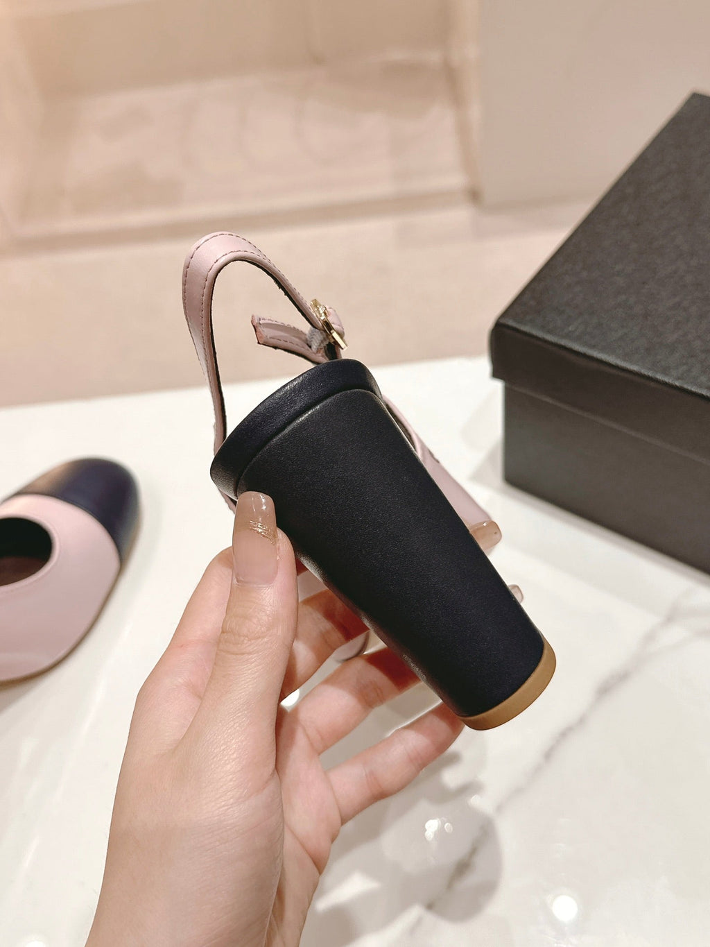 HIGH SLINGBACKS LIGHT PINK MIX BLACK SHEEPSKIN