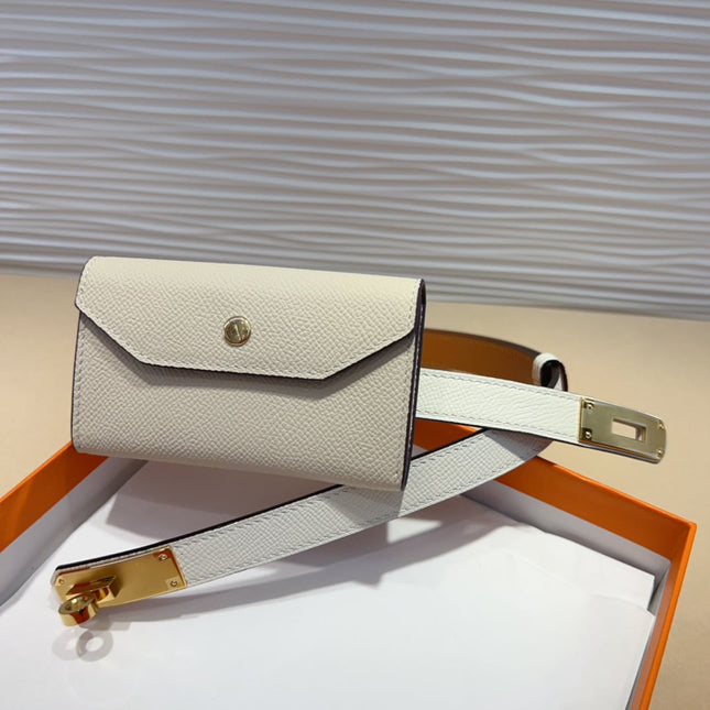 HM KELLY POCKET 18MM BELT WHITE LEATHER GOLD HARDWARE