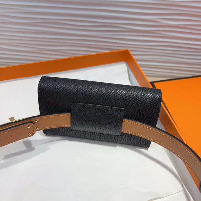 KELLY POCKET 18MM BELT BLACK LEATHER GOLD HARDWARE