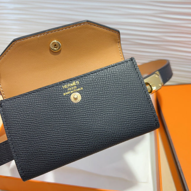 KELLY POCKET 18MM BELT BLACK LEATHER GOLD HARDWARE