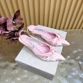 JIMMY CHOO 26S SLINGBACK HEELS 60 MM IN LIGHT PINK SATIN WITH KNOT DETAIL