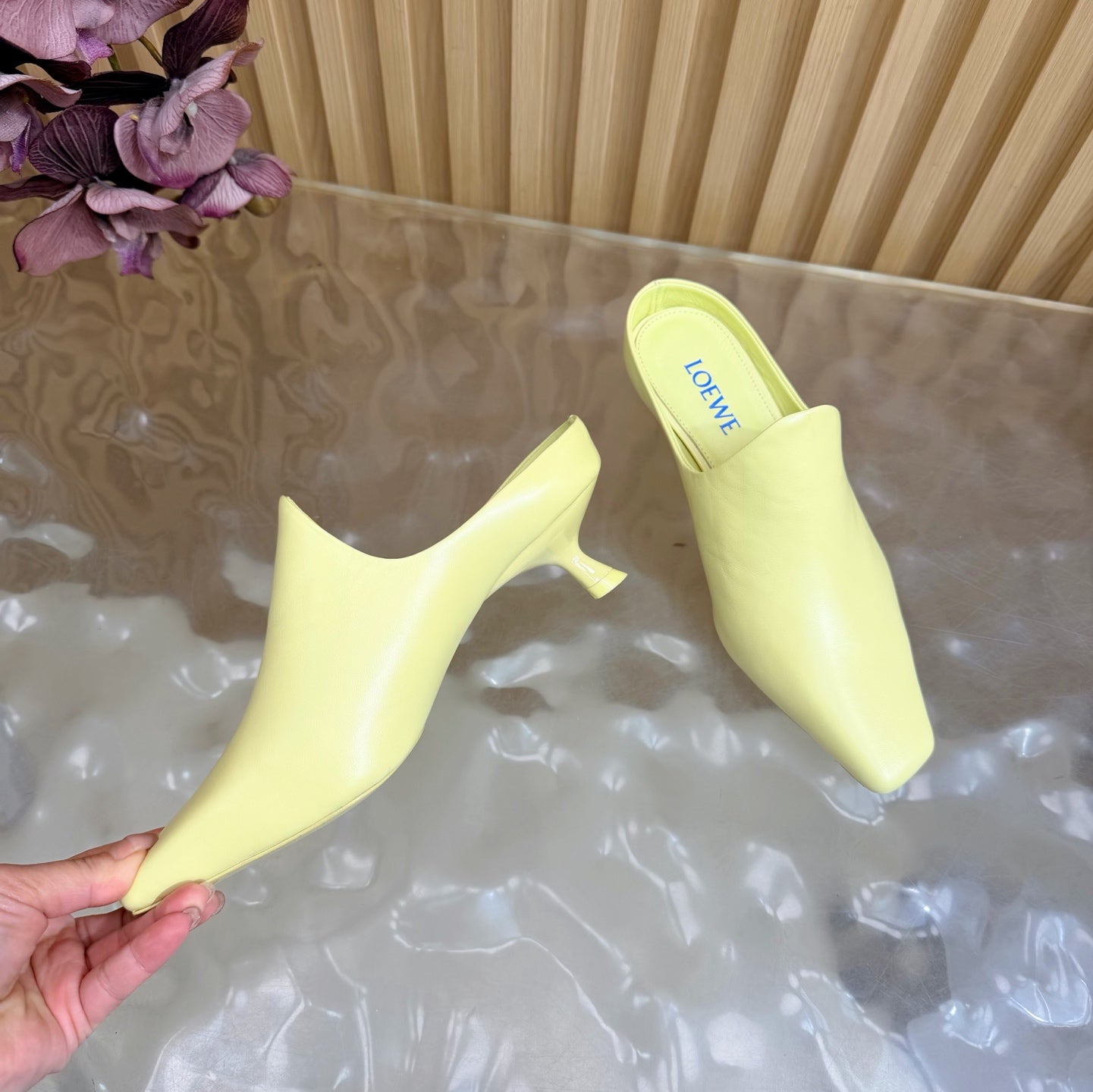 LOEWE 26S EMILY MULE 45MM IN LIGHT YELLOW CALFSKIN