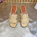 CELINE 26S TRIOMPHE BLOCK HEEL MULES IN DARK BEIGE DENIM