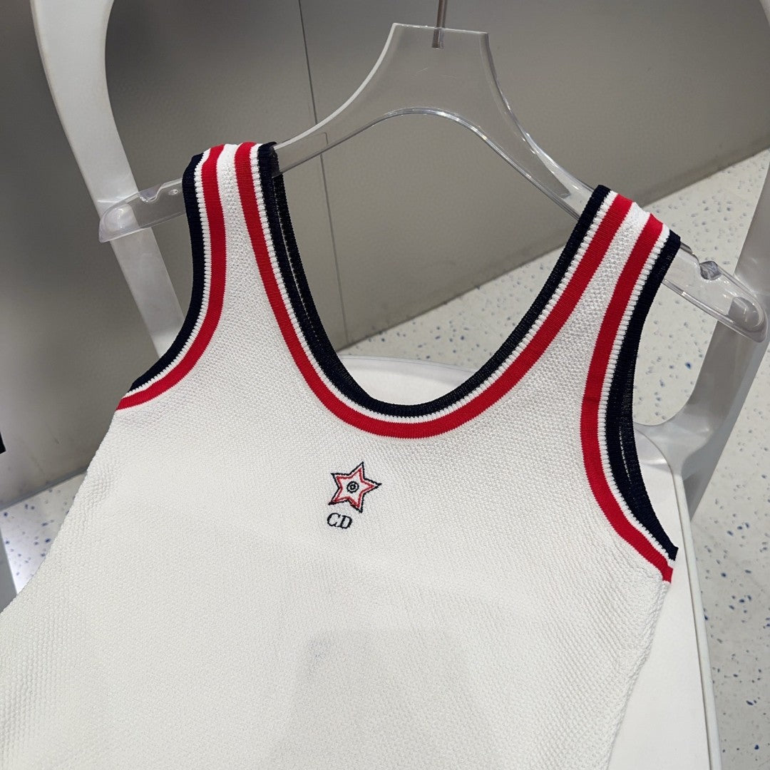 TANK TOP 610346 IN WHITE COTTON RIBBED RED TRIM