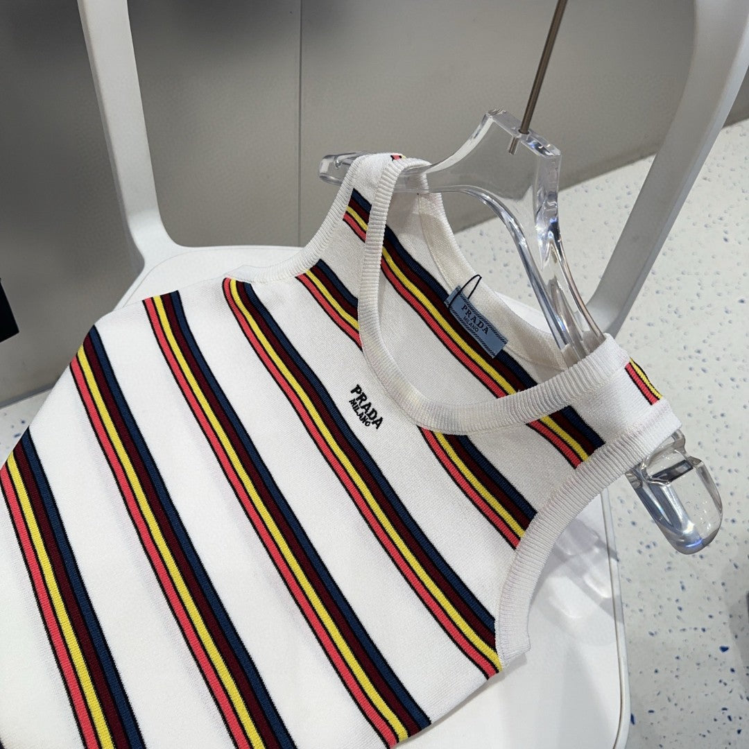 STRIPED TANK TOP 627700 IN WHITE MIX MULTICOLR COTTON RIBBED