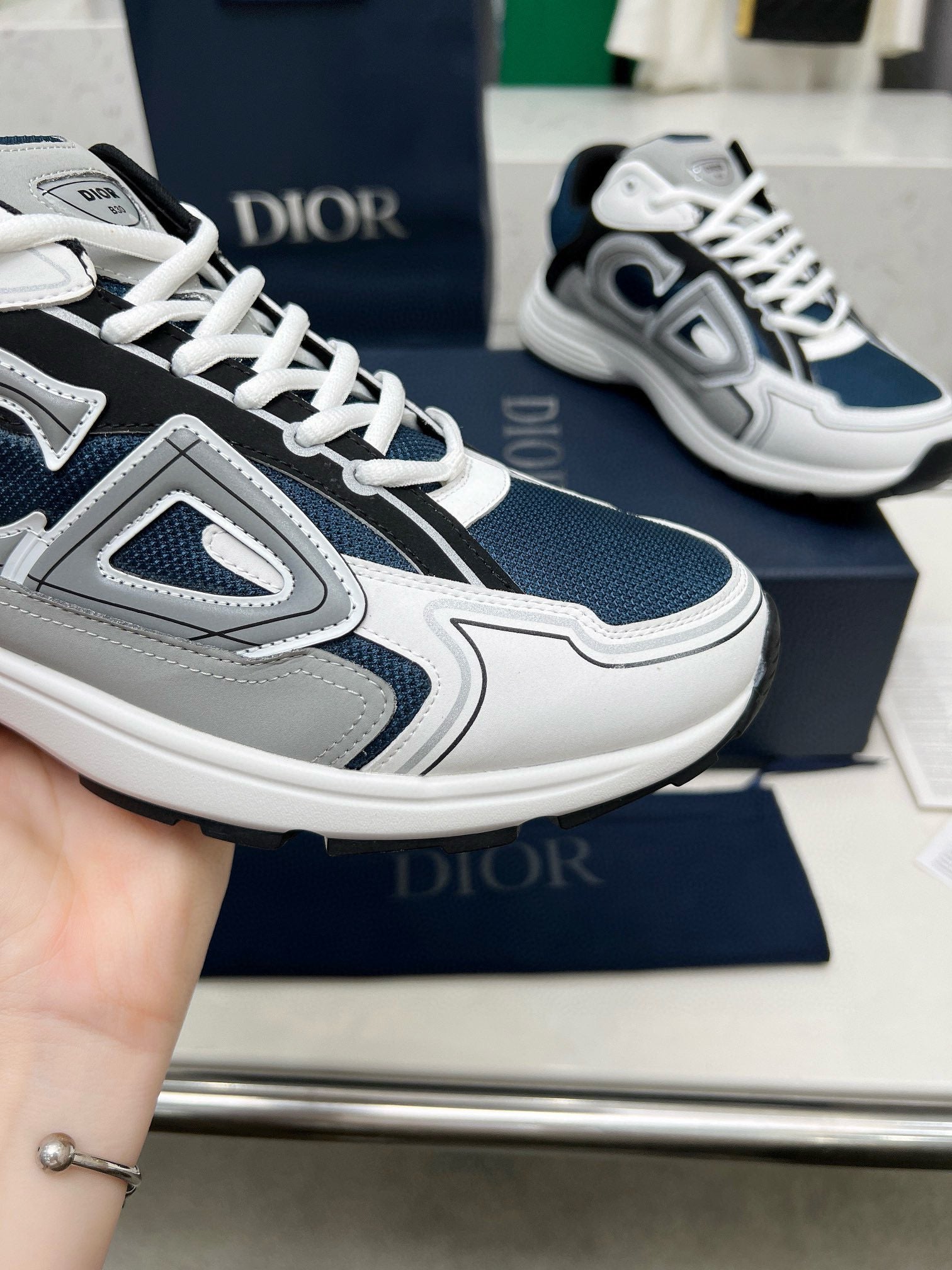 CD B30 SNEAKER AEGEAN AND WHITE MESH FABRIC