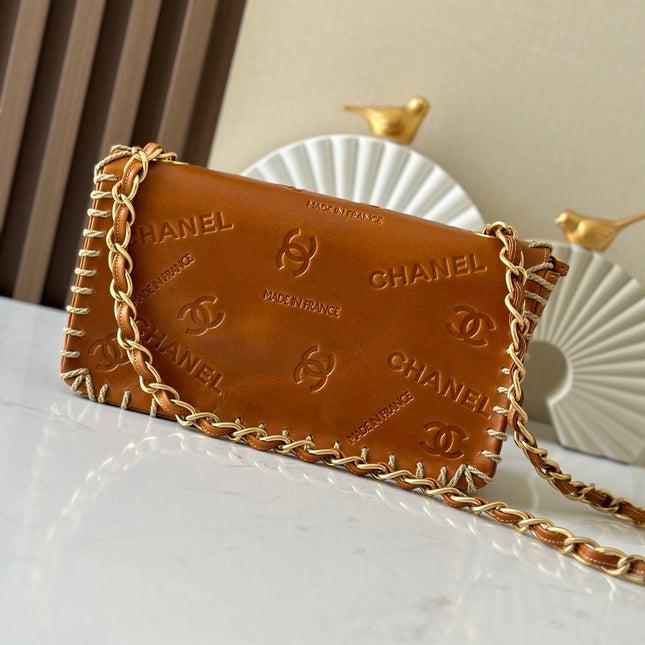 CHANEL 25S FLAP BAG 34 IN BROWN CALFSKIN WITH GOLD HARDWARE