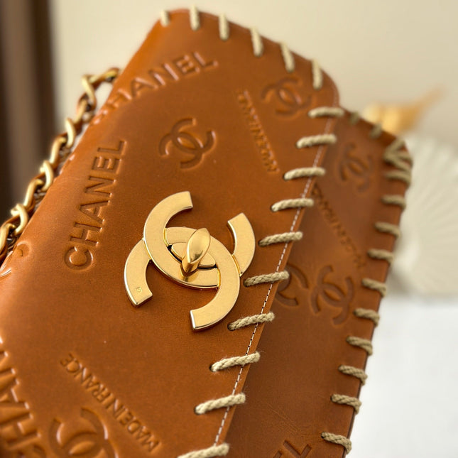 CHANEL 25S FLAP BAG 34 IN BROWN CALFSKIN WITH GOLD HARDWARE