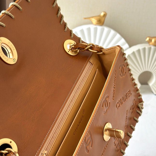 CHANEL 25S FLAP BAG 34 IN BROWN CALFSKIN WITH GOLD HARDWARE