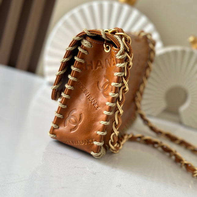 CHANEL 25S FLAP BAG 34 IN BROWN CALFSKIN WITH GOLD HARDWARE