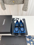 CC MARY JANE FLAT IN COBALT BLUE AND BLACK VELVET