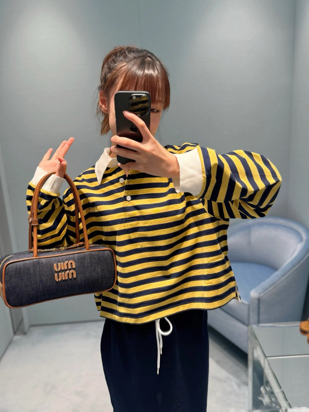 MIUMIU STRIPED SHIRT WITH LAPEL COLLAR STYLE 44