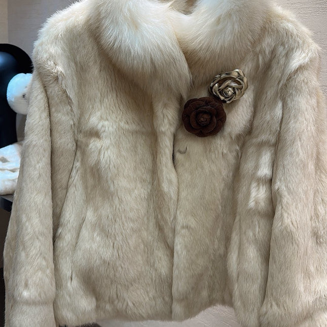 CHANEL 25S SNOW RABBIT FUR COAT 497