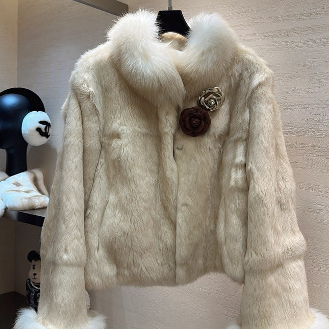 CHANEL 25S SNOW RABBIT FUR COAT 497