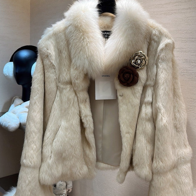 CHANEL 25S SNOW RABBIT FUR COAT 497
