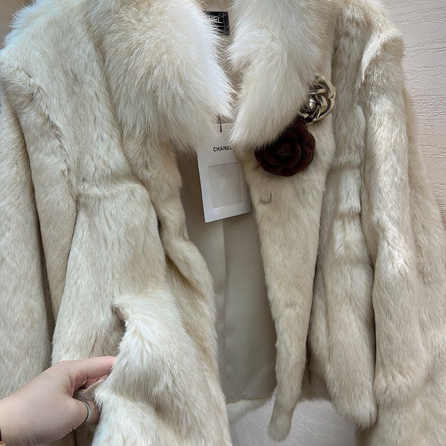 CHANEL 25S SNOW RABBIT FUR COAT 497
