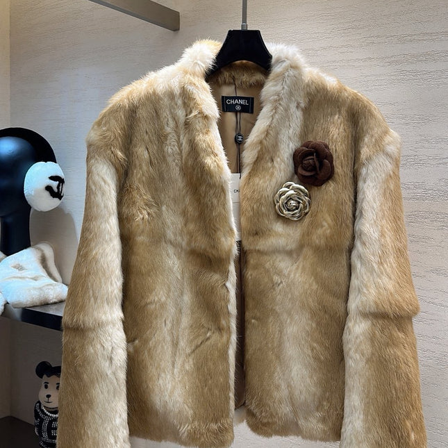 CHANEL 25S SNOW RABBIT FUR COAT 498