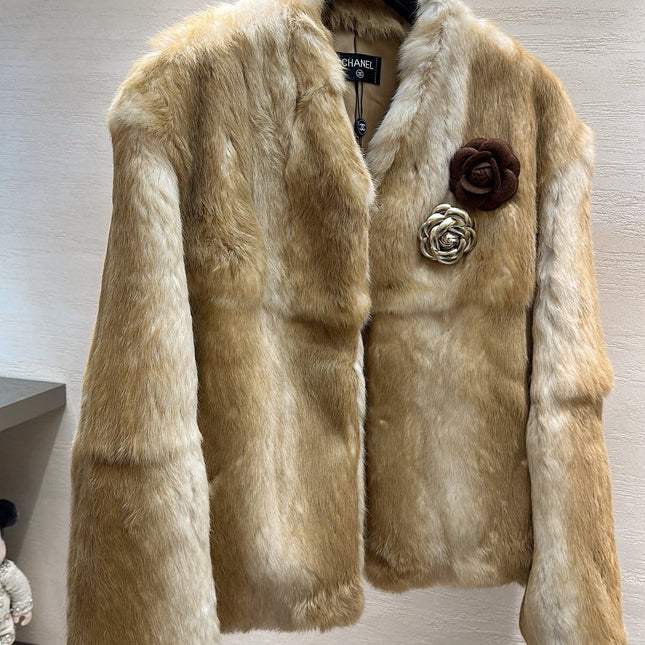 CHANEL 25S SNOW RABBIT FUR COAT 498