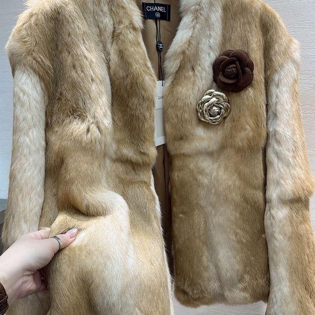 CHANEL 25S SNOW RABBIT FUR COAT 498
