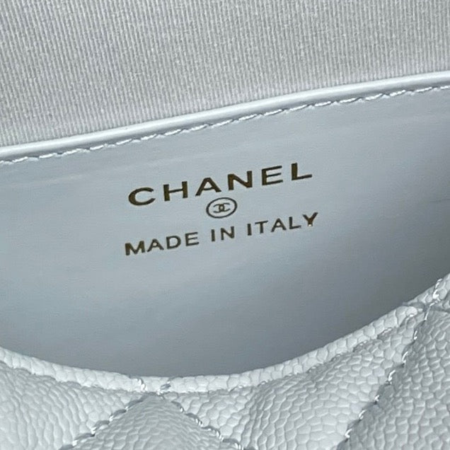CHANEL 25S COCO CRUSH HANDLE BAG 19 IN LIGHT BLUE CAVIAR LEATHER