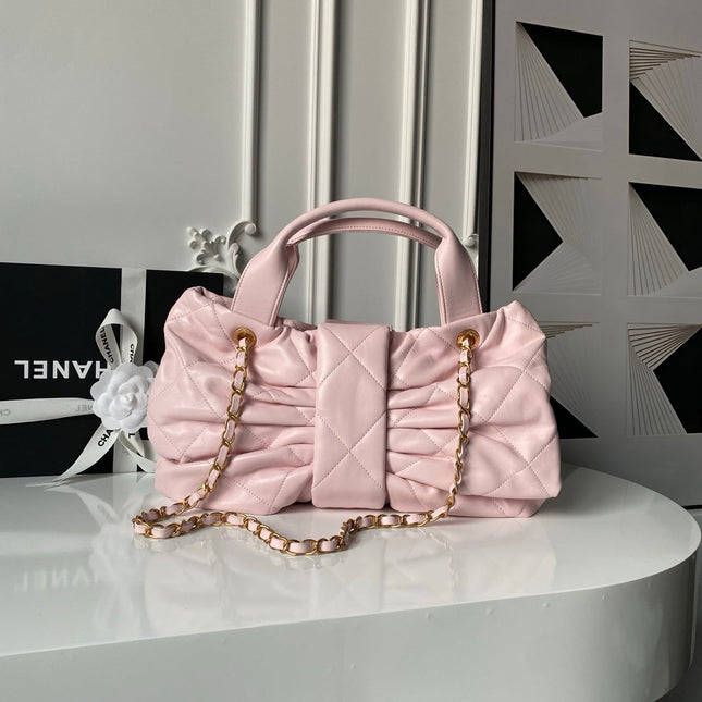 CHANEL 25S BOW BAG 38 IN PINK LAMBSKIN WITH GOLD HARDWARE