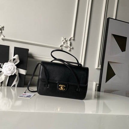 CHANEL 26S SMALL PREPPY COCO FLAP BAG 22 IN BLACK GRAINED CALFSKIN GOLD HARDWARE