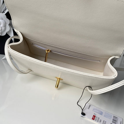 CHANEL 26S SMALL PREPPY COCO FLAP BAG 22 IN IVORY WHITE GRAINED CALFSKIN GOLD HARDWARE