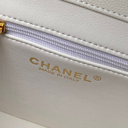 CHANEL 26S SMALL PREPPY COCO FLAP BAG 22 IN IVORY WHITE GRAINED CALFSKIN GOLD HARDWARE