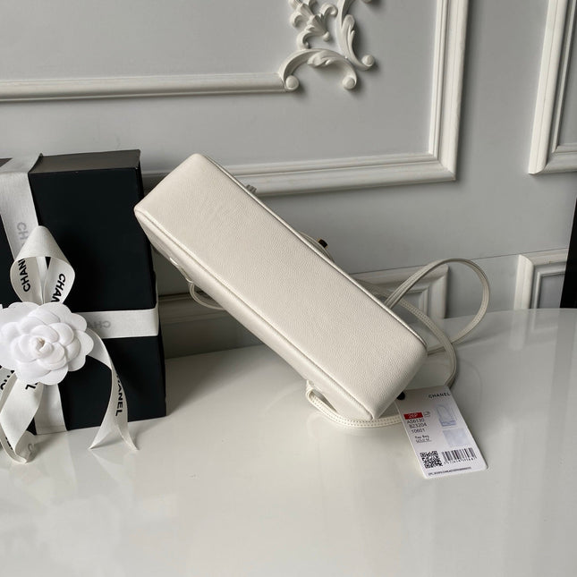 CHANEL 26S SMALL PREPPY COCO FLAP BAG 22 IN IVORY WHITE GRAINED CALFSKIN GOLD HARDWARE