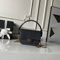 CHANEL 26S TOP HANDLE BAG 19 IN DARK GREY CROCODILE-EMBOSSED CALFSKIN GOLD HARDWARE