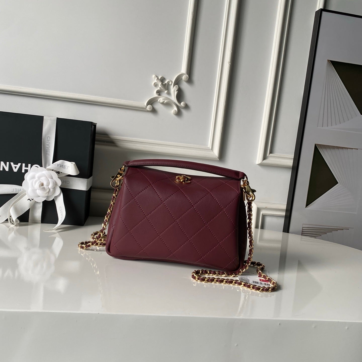 CHANEL 26S HOBO BAG SMALL 23 IN BURGUNDY RED QUILTED LAMBSKIN GOLD HARDWARE