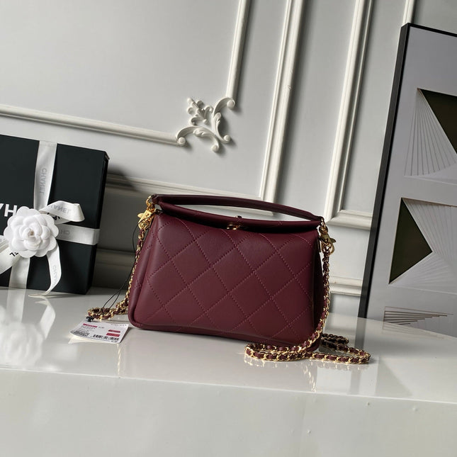 CHANEL 26S HOBO BAG SMALL 23 IN BURGUNDY RED QUILTED LAMBSKIN GOLD HARDWARE