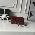 CHANEL 26S MINI TIMELESS CLASSIC BARREL BAG 19 IN BURGUNDY RED CROCODILE-EMBOSSED PATENT CALFSKIN GOLD HARDWARE