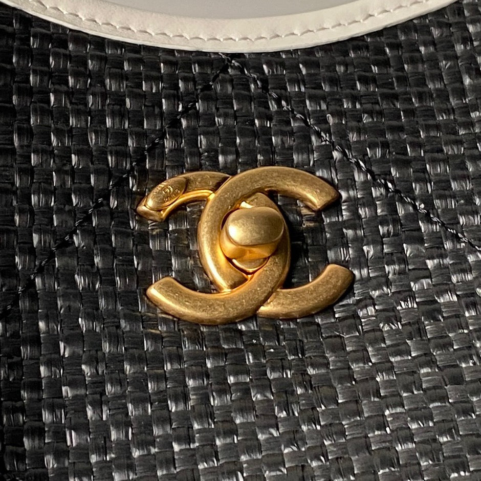 CHANEL 26S MAXI SHOPPING BAG 47 IN BLACK RAFFIA GOLD HARDWARE