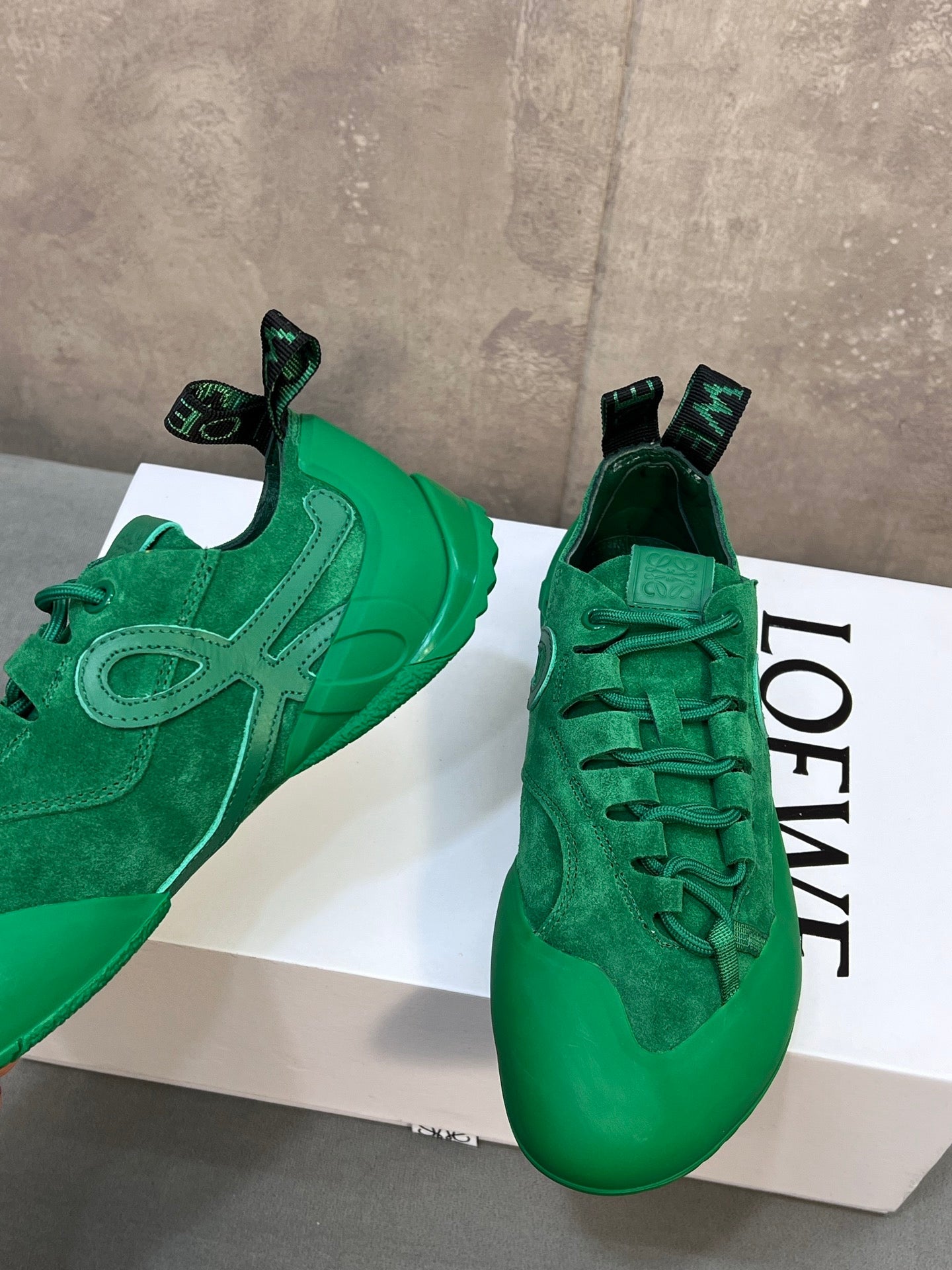 LOEWE 26S LACE UP SNEAKERS IN GREEN SUEDE AND RUBBER SOLE