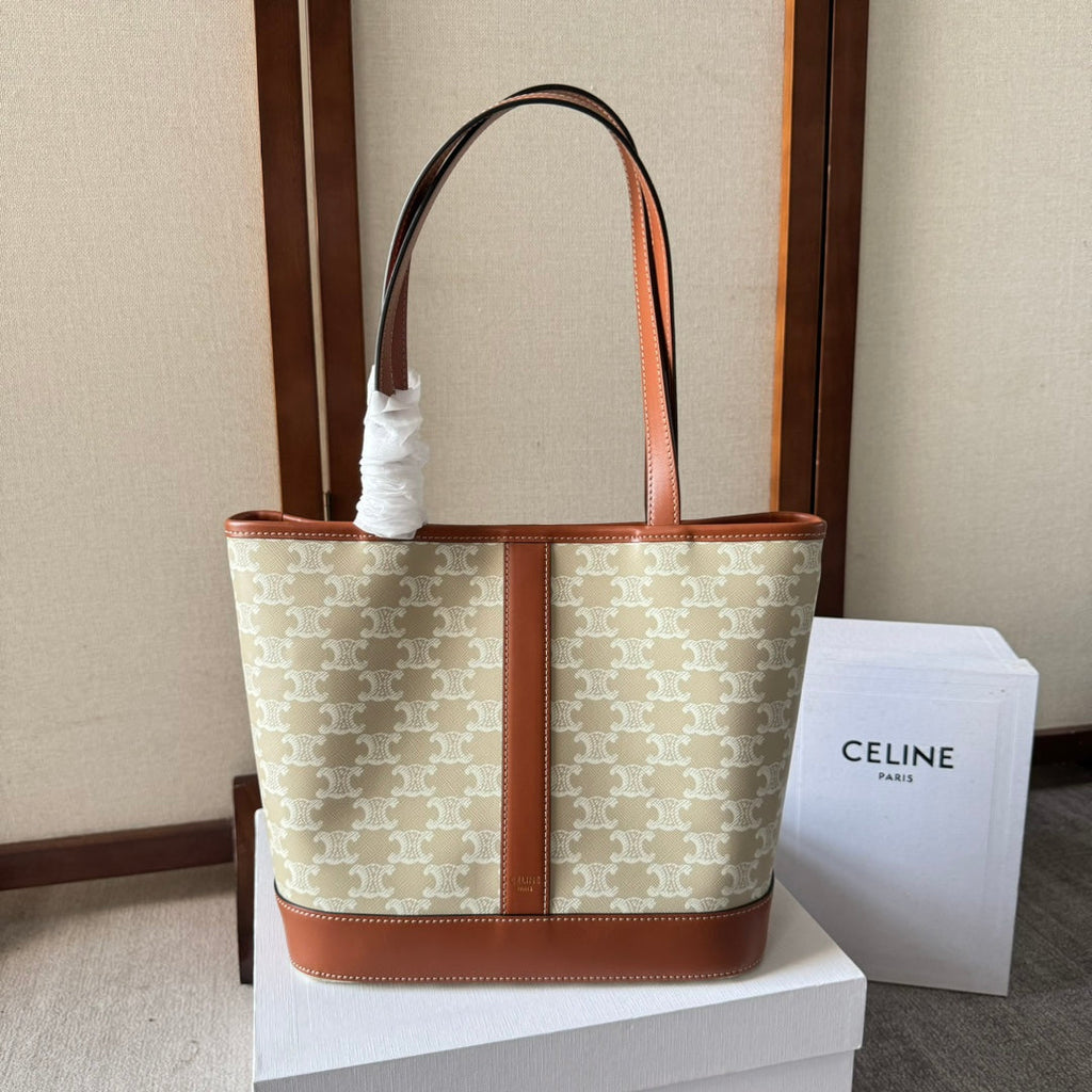 TRIOMPHE CANVAS 26.5 IN PRINTED CALFSKIN BROWN WHITE