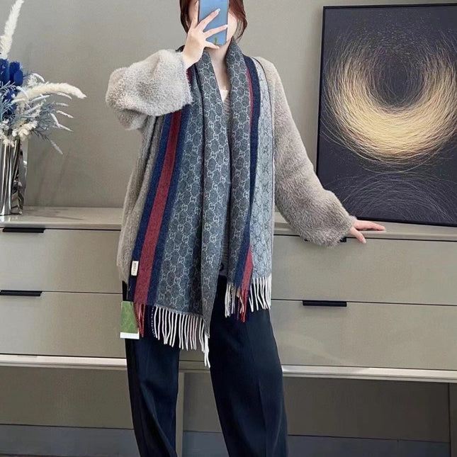 SCARF 200 CM IN DARK GRAY MONOGRAM CASHMERE 399764