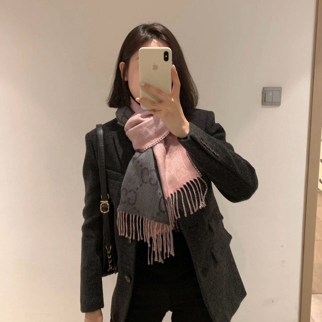 SCARF 195 CM IN SHARK GRAY AND LIGHT PINK CASHMERE 401404