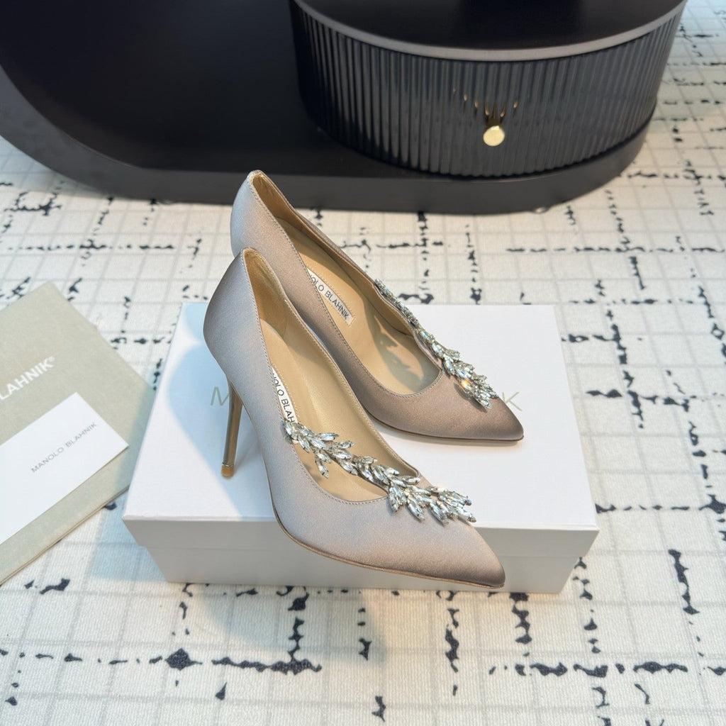 Lurum 90 Taupe Satin Crystal Embellished Pumps 868668