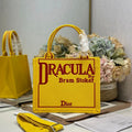 DIOR 26S BOOK TOTE BAG 26 IN YELLOW EMBROIDERED LETTERING FABRIC