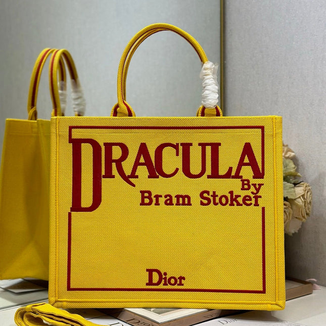 DIOR 26S BOOK TOTE BAG 42 IN YELLOW EMBROIDERED LETTERING FABRIC