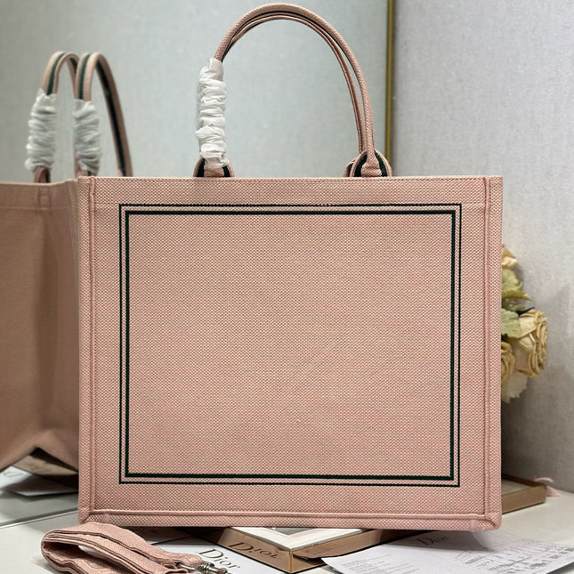 DIOR 26S BOOK TOTE BAG 42 IN PINK EMBROIDERED LETTERING FABRIC