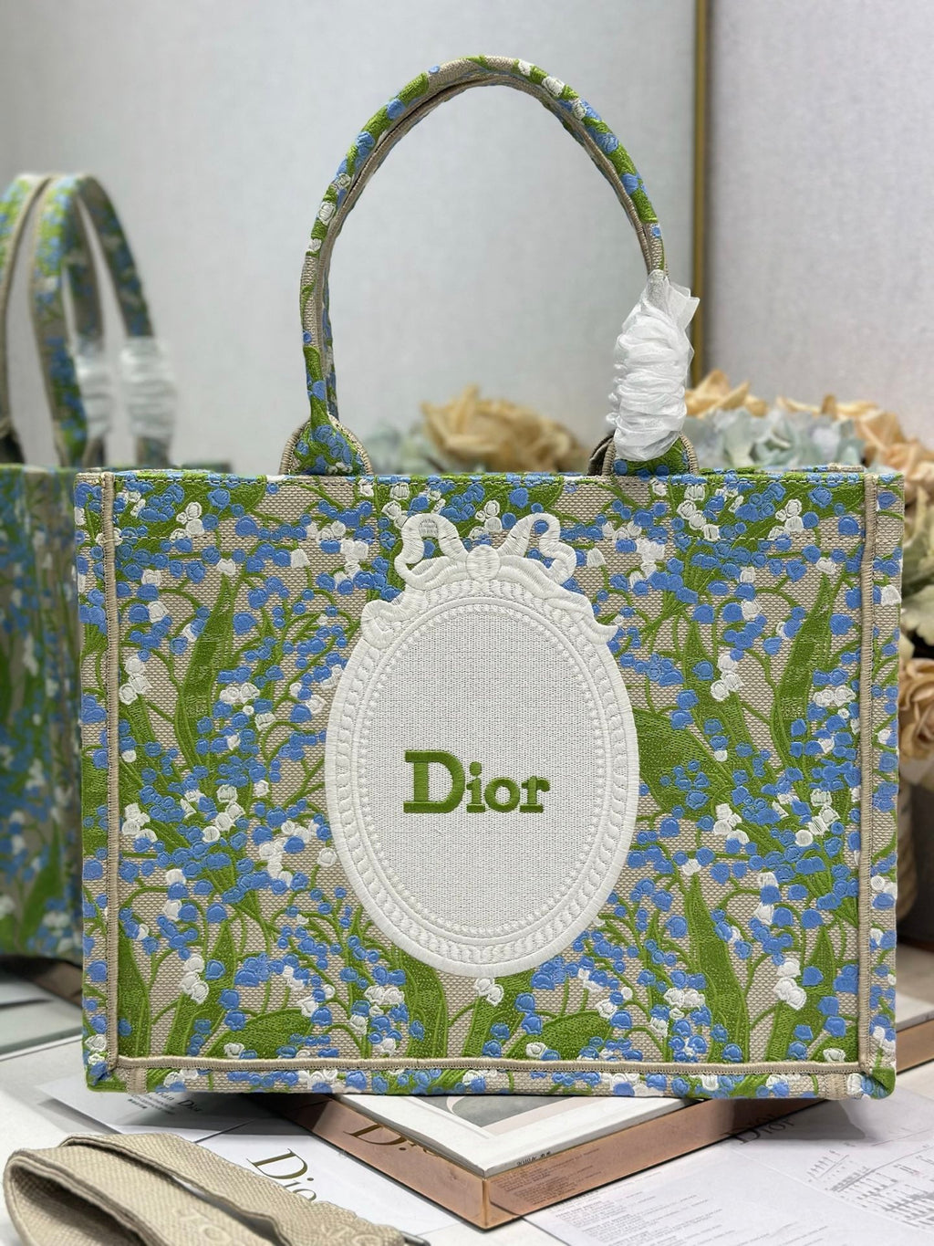DIOR 26S BOOK TOTE BAG 36 IN  MUTICOLOR BAYADERE FABRIC