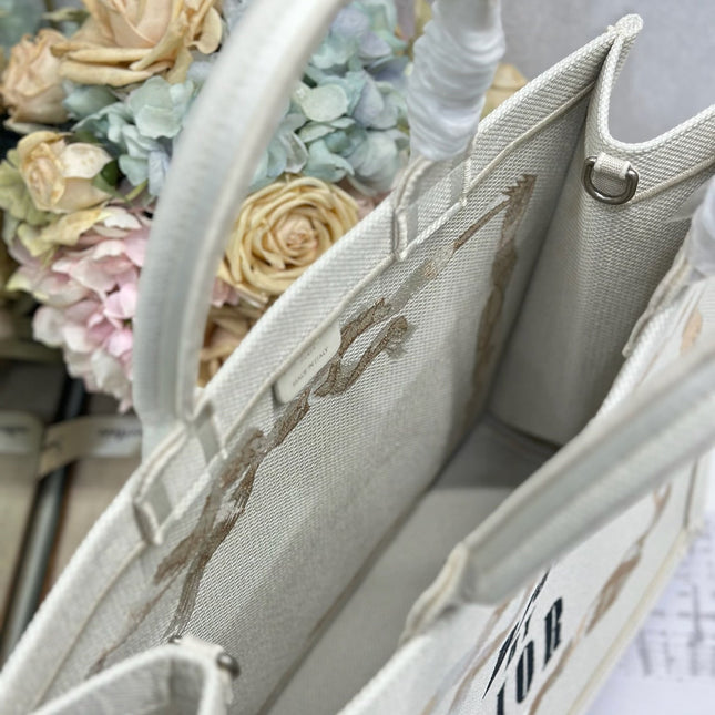 DIOR 26S TOTE BAG 36 IN CREAM BEIGE EMBROIDERED FABRIC